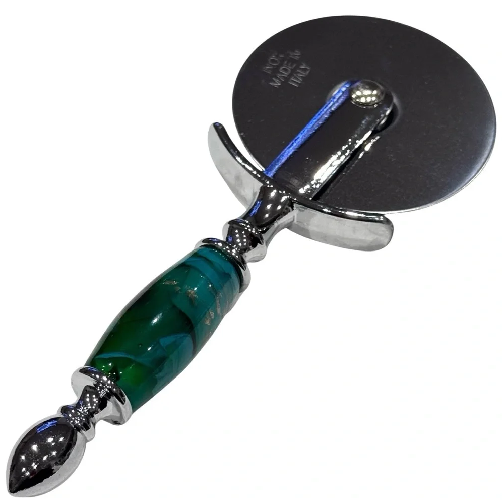 Murano Glass Handle Pizza Cutter Kitchen Tool Gadget Inox Italy Green Glass